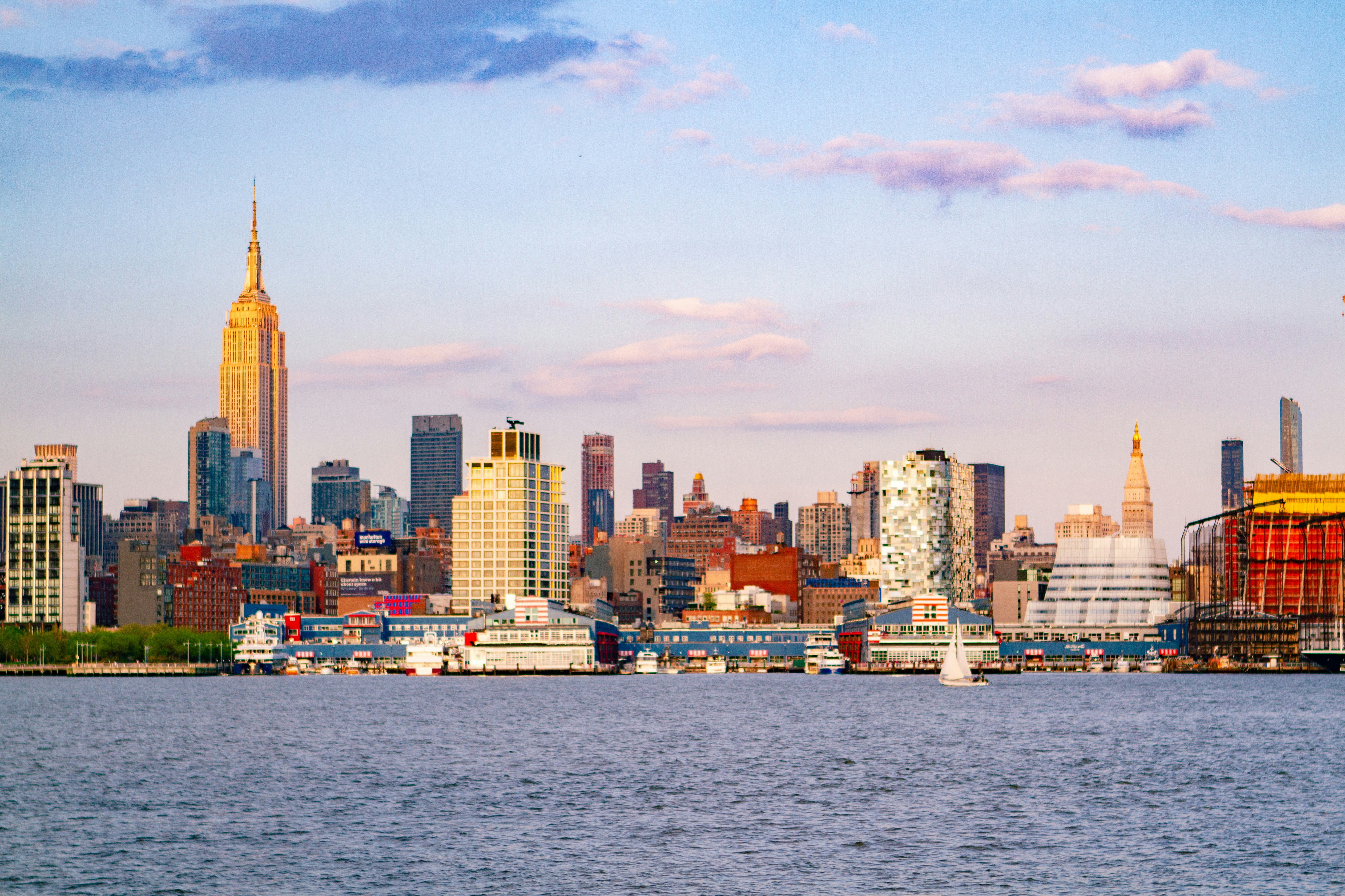 Manhattan skyline and the Empire State Building seen across the Hudson River from New Jersey